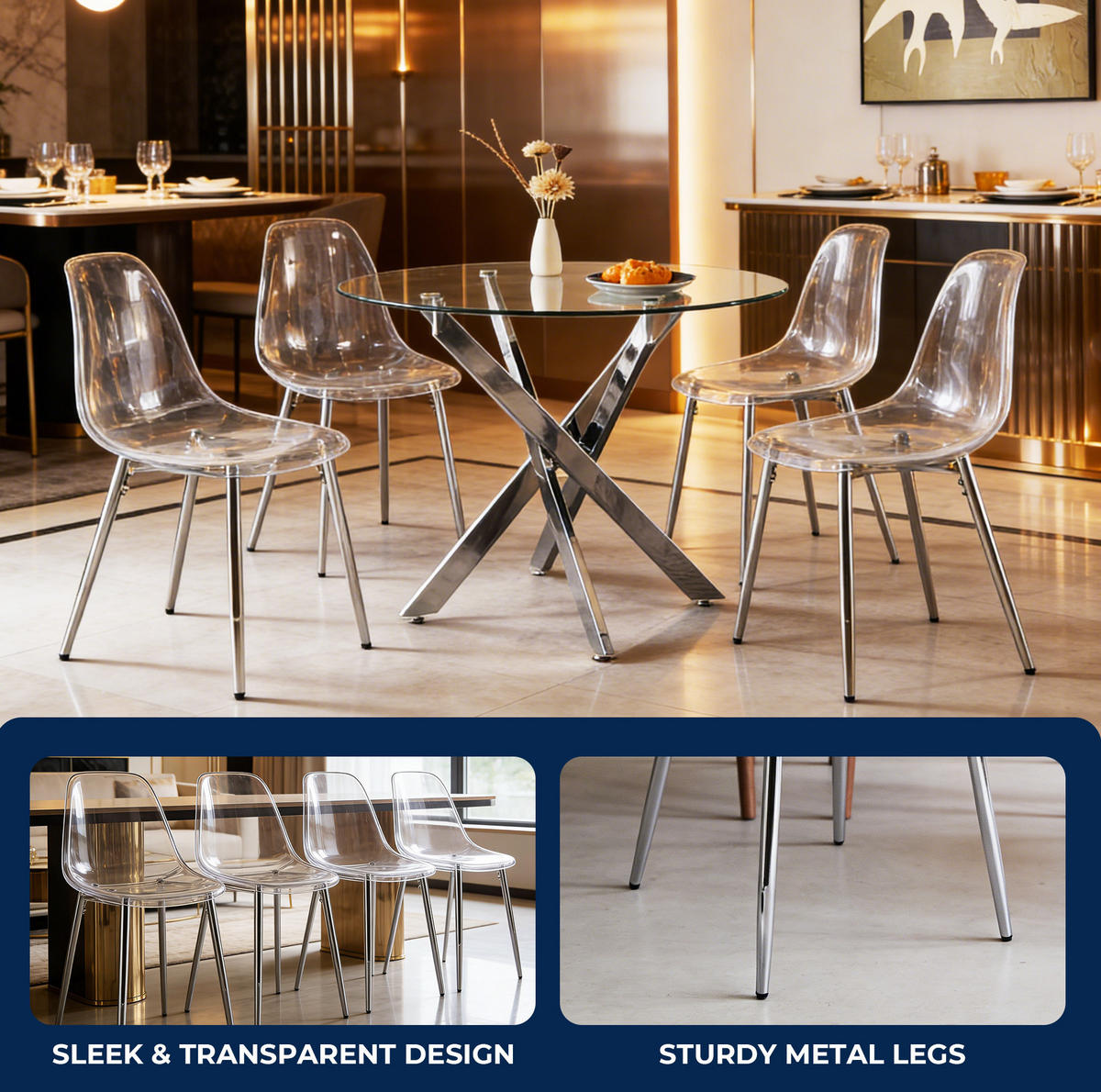 STUHL transparent Silber Metall - Silberfarben, Metall (47/81/45cm) - Meubliv