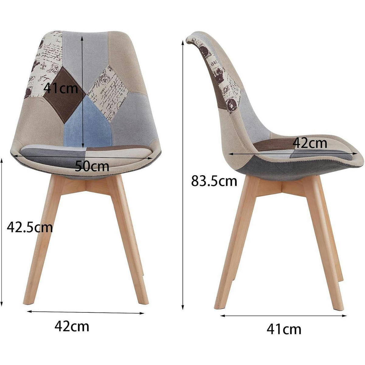 ESSZIMMERSTUHL 4-teiliges Set Patchwork Braun Stoff Massivholzbeine - Multicolor, Textil (49/83/42cm)