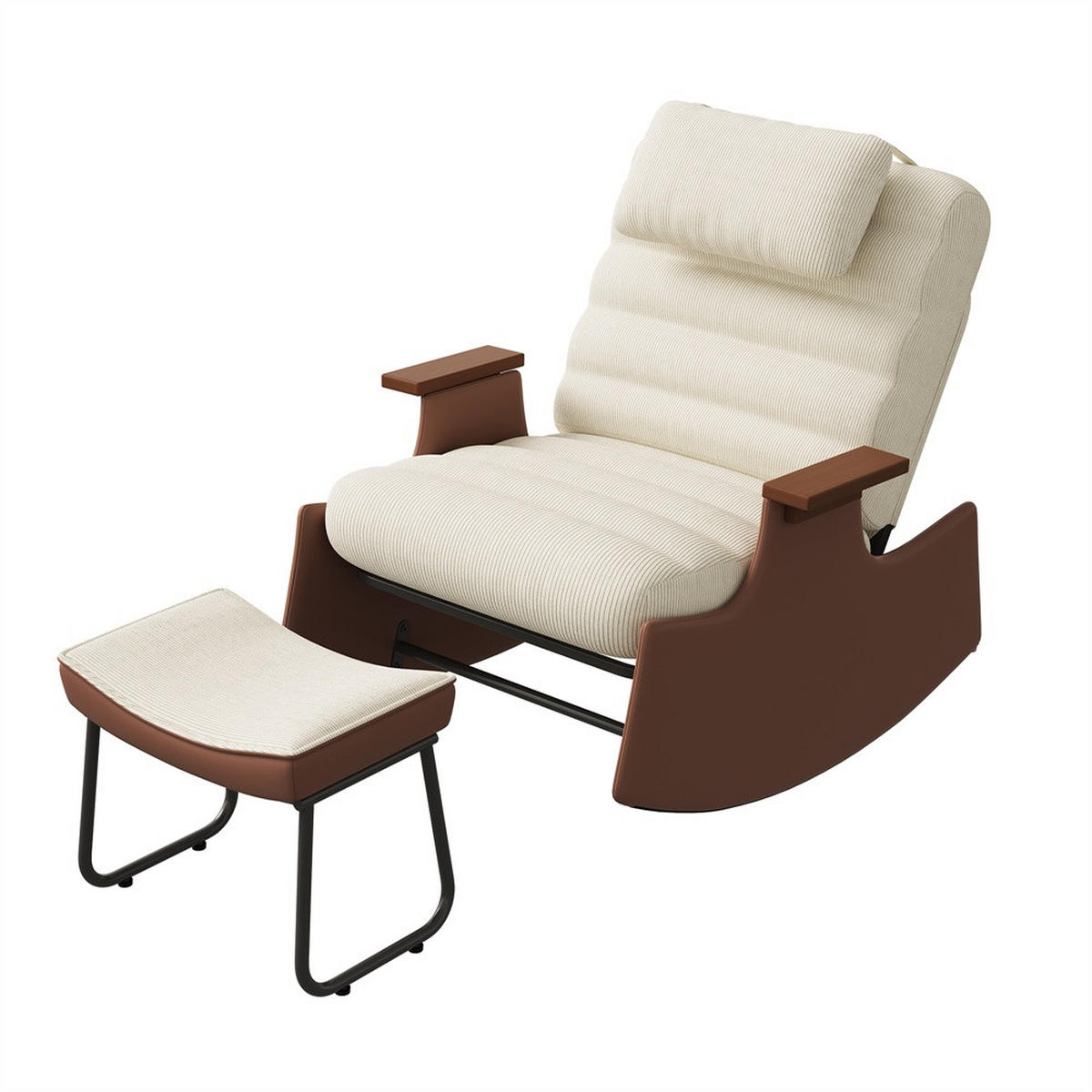 SCHAUKELSTUHL mit Hocker und Kopfkissen - mit 3-stufig verstellbare Rückenlehne und Cord-Bezug - Beige-Braun - Beige, Textil (61.5/81/51.5cm) - DELFA