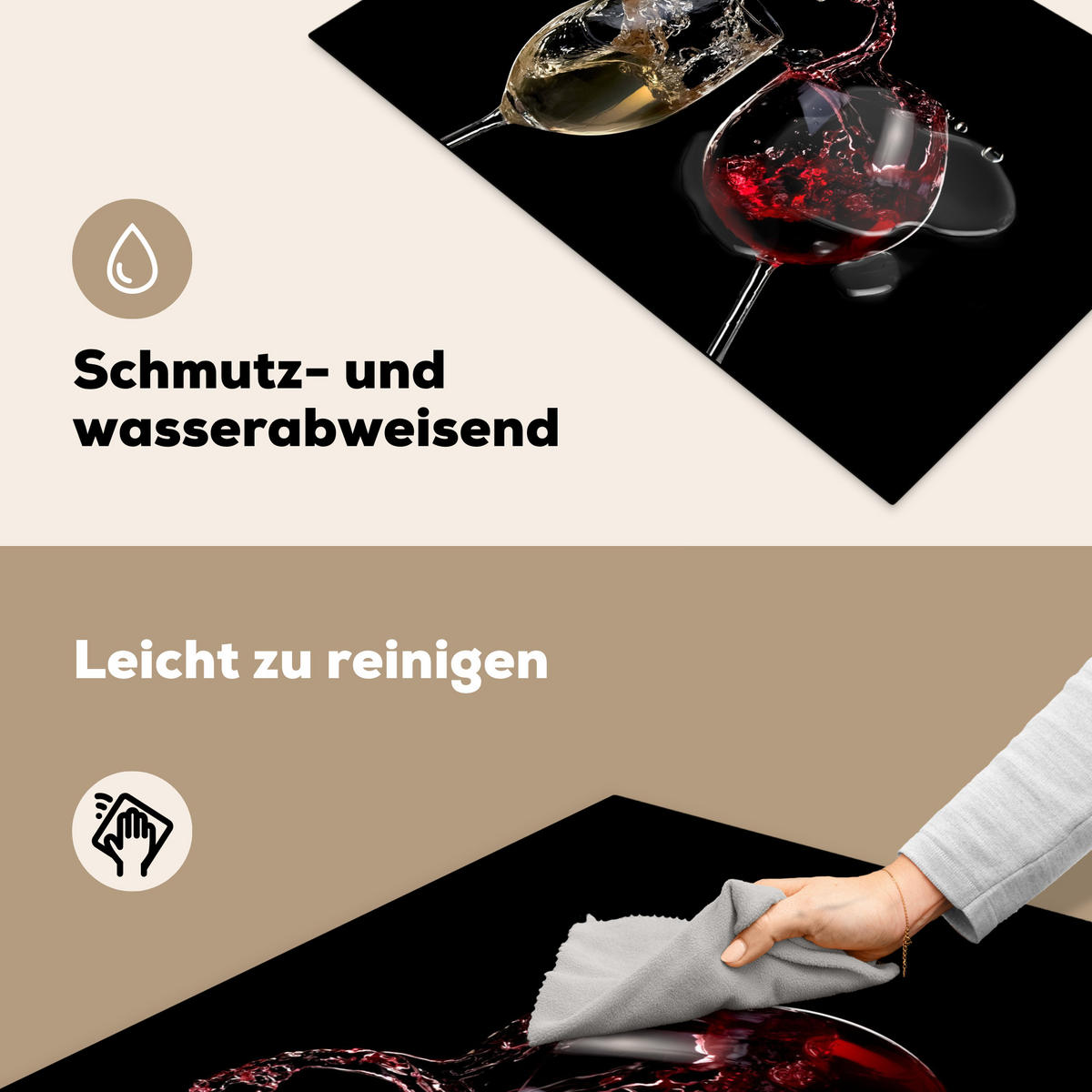 HERDABDECKPLATTE Rotwein - Weißwein - Glas - Schwarz Induktionsschutz 81.6x52.7 cm - Weinrot, Kunststoff (81.6/52.7/0.2cm) - MuchoWow