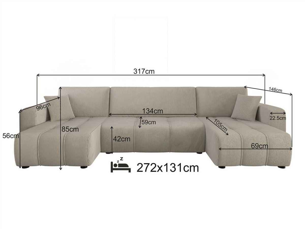 WOHNLANDSCHAFT Dagny - Smaragdgrün, Holzwerkstoff/Textil (317/85/146cm) - Fun Möbel