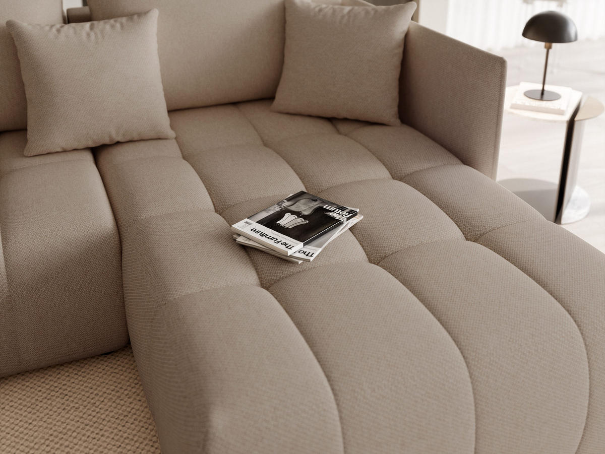 WOHNLANDSCHAFT LORISSE mit Schlaffunktion und Bettkasten Beige - Beige, Holzwerkstoff/Kunststoff (300/85/90cm) - Idohome