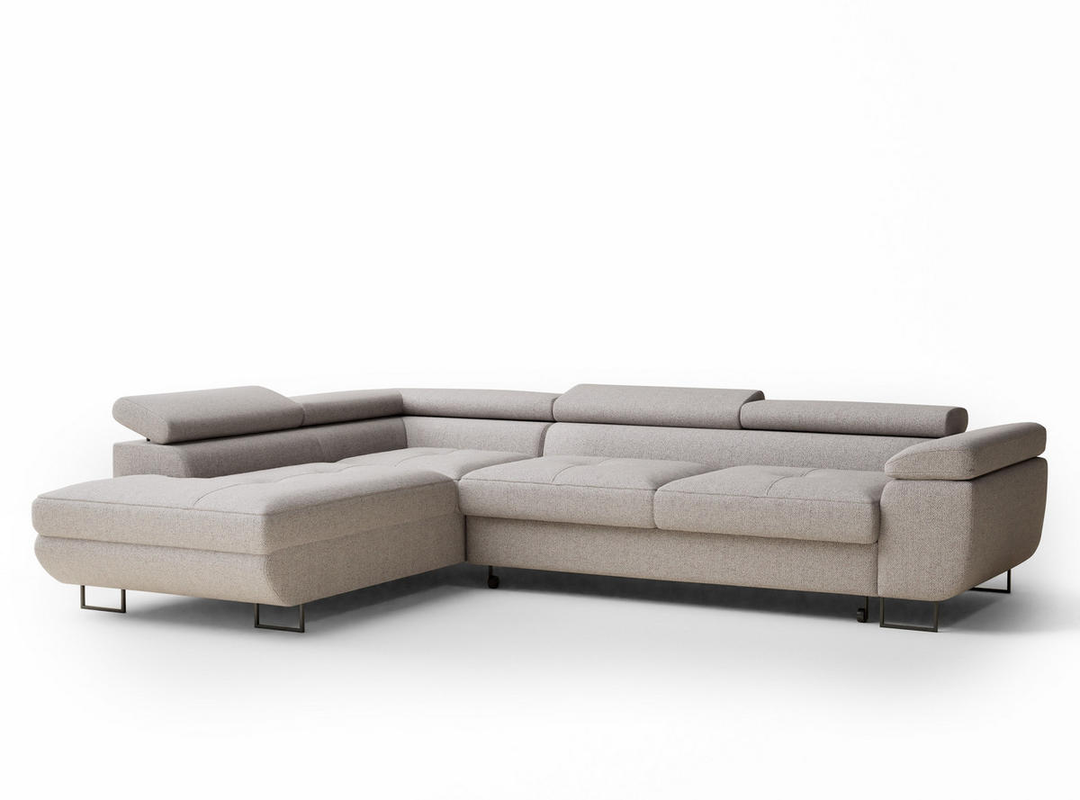 ECKSOFA MIT SCHLAFFUNKTION Concord Seidengrau Webstoff - Greige/Schwarz, Holz/Holzwerkstoff (277/203cm) - Maison de Reve
