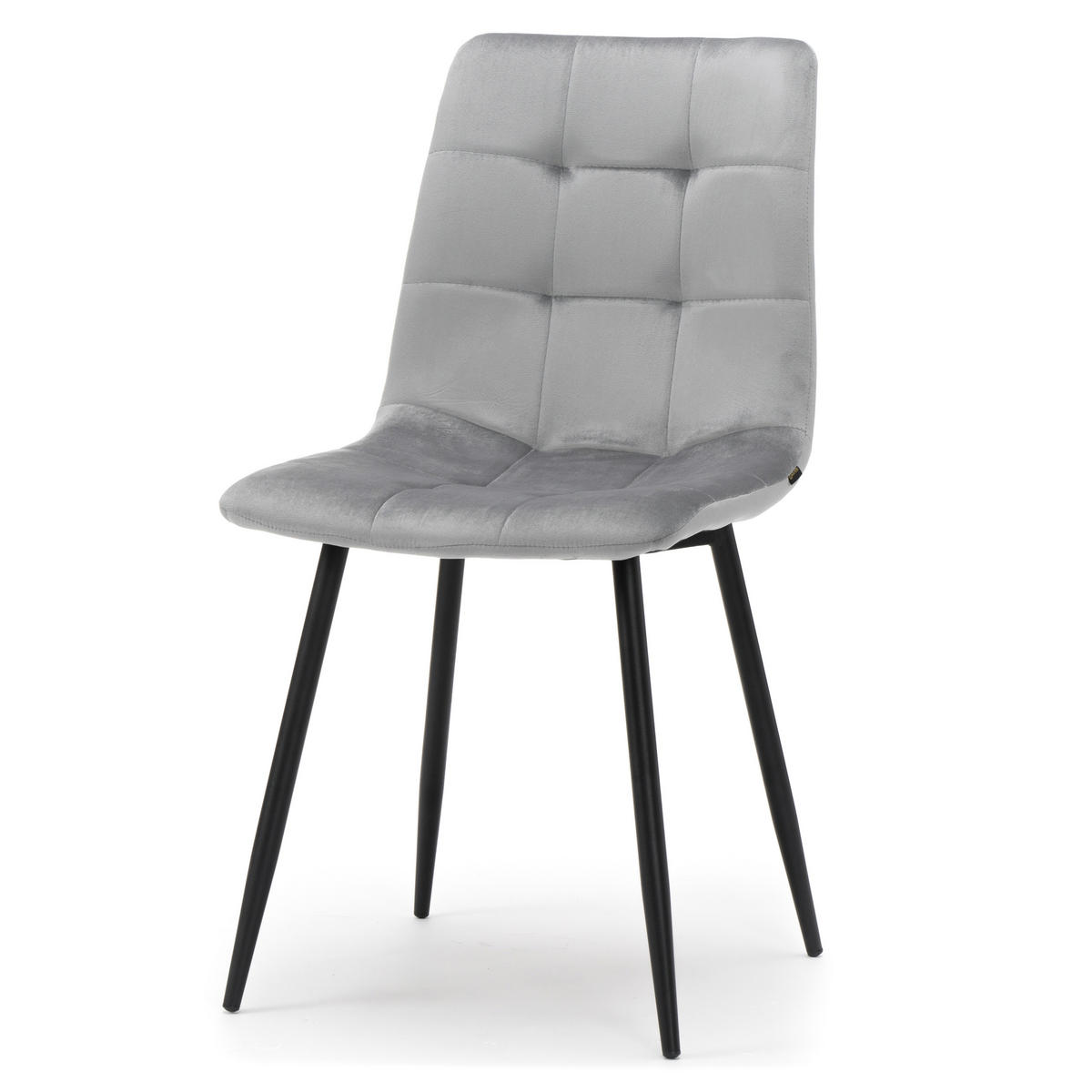 STUHL PARMA gepolsterter mit Steppung - hellgrau - Samt Velour - Hellgrau/Schwarz, Textil/Metall (44/89/45cm) - NEW HOME