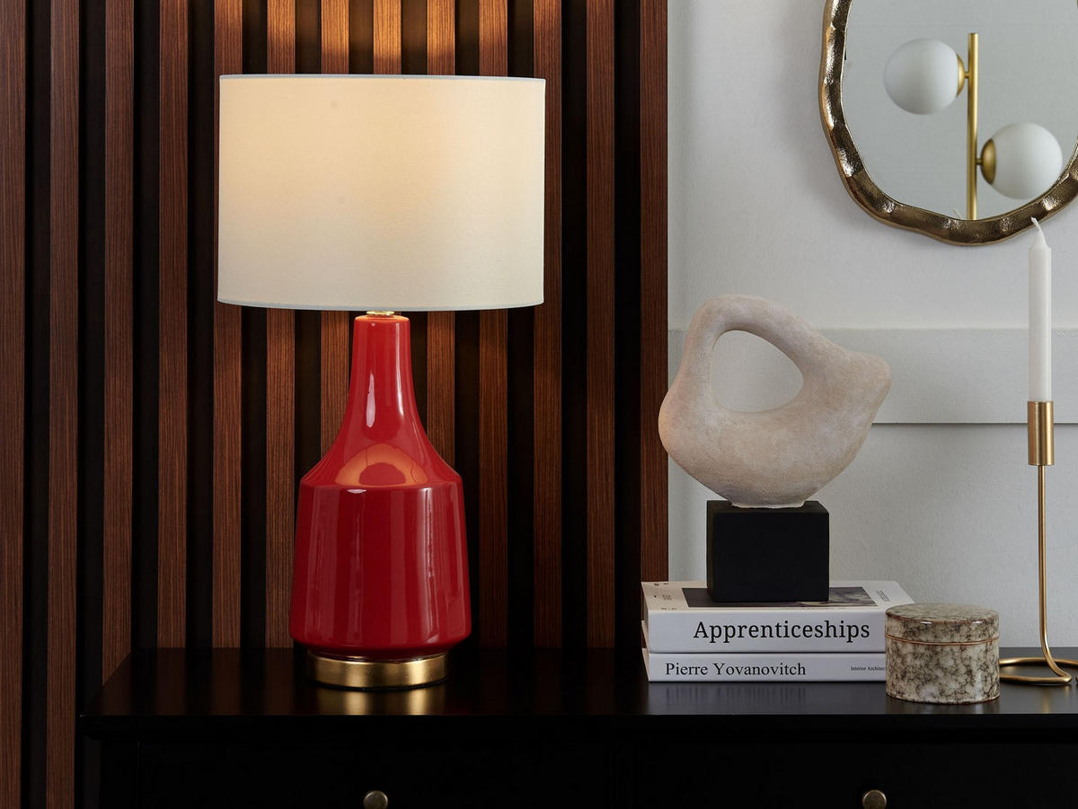 TISCHLAMPE Triversa 32/32/60 cm - Rot, Keramik (32/32/60cm) - Beliani