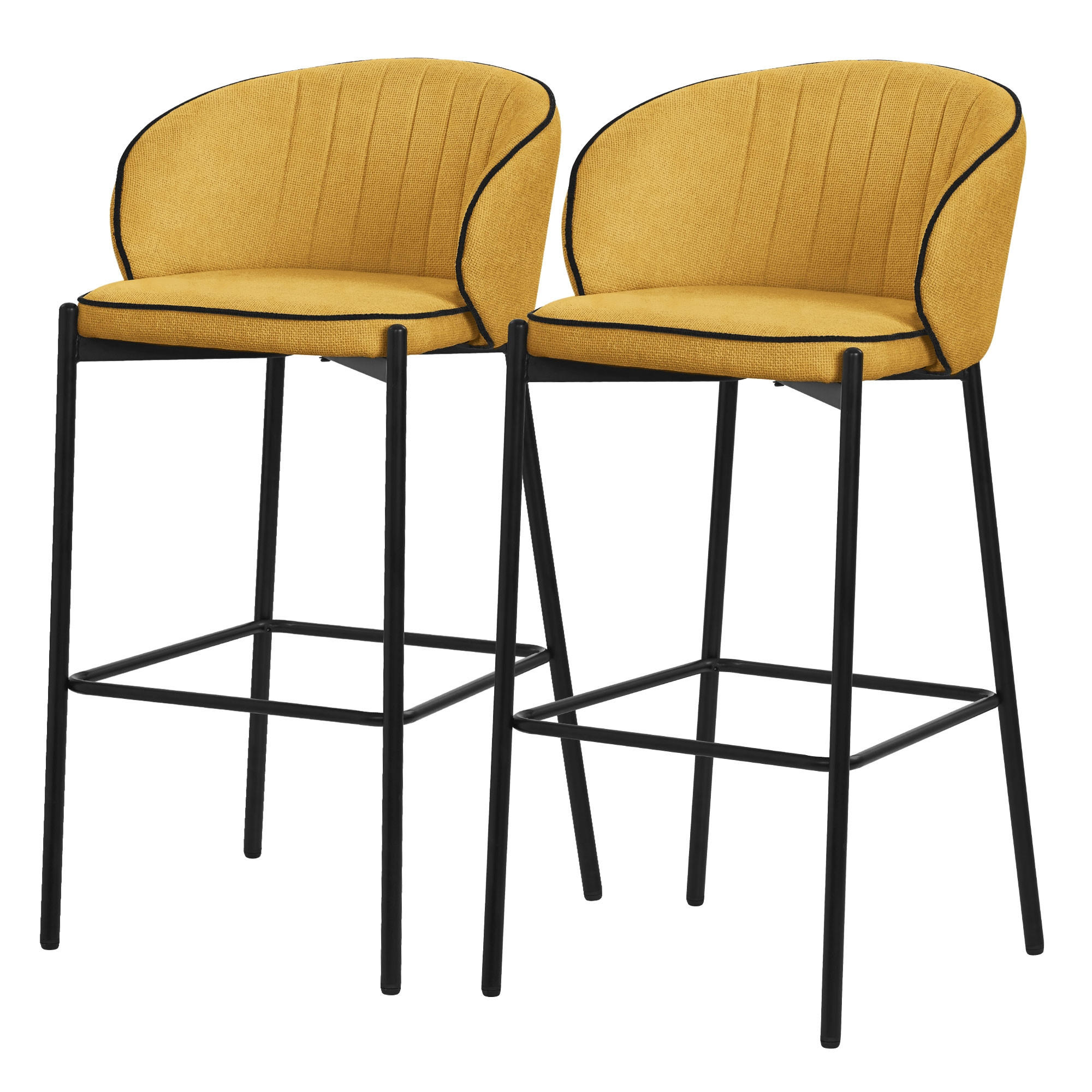 BARHOCKER 2er Set Senf mit Stoffbezug - Gelb/Schwarz, Textil/Metall (50/101/54cm) - ML-DESIGN