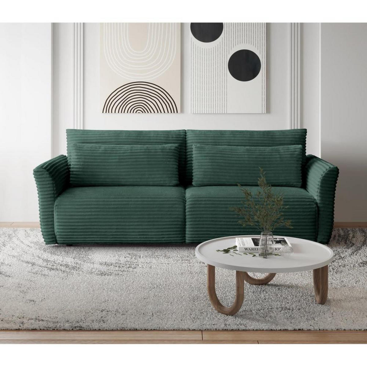 SCHLAFSOFA Samir 3-Sitzer grün - Schwarz/Grün, Kunststoff/Textil (240/92/108cm) - Beautysofa