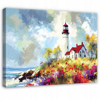 LEINWANDBILD Leuchtturm Meer Braun 100x70 cm - Multicolor, Holzwerkstoff (100/70cm) - Wallarena