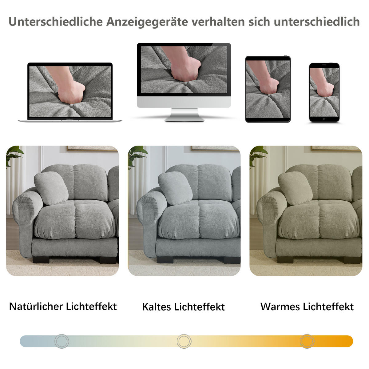 SOFA 3-Sitzer modular Chenille Light Grey mit Dekokissen - Hellgrau, Textil (260/90/86cm) - IVMEU
