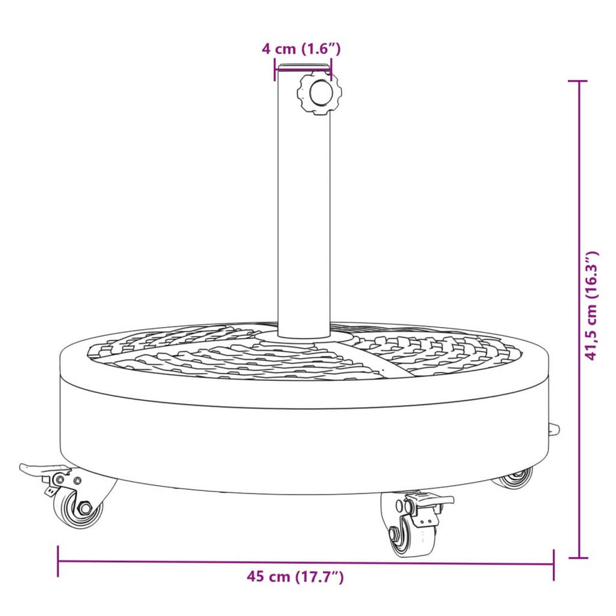 SONNENSCHIRMSTÄNDER Mit Rollen Für Ø38/48 Mm Mast 27 Kg Rund - Schwarz, Kunststoff (45/45cm) - vidaXL