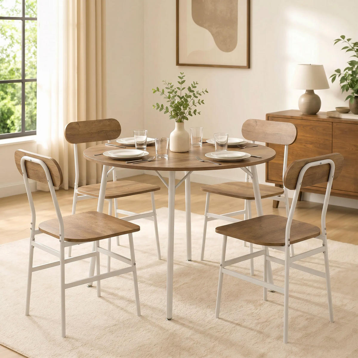 ESSGRUPPE, Metallgestell Tisch+4 Stühle, naturholz - Braun, Holzwerkstoff (100/77/100cm) - Vallsero