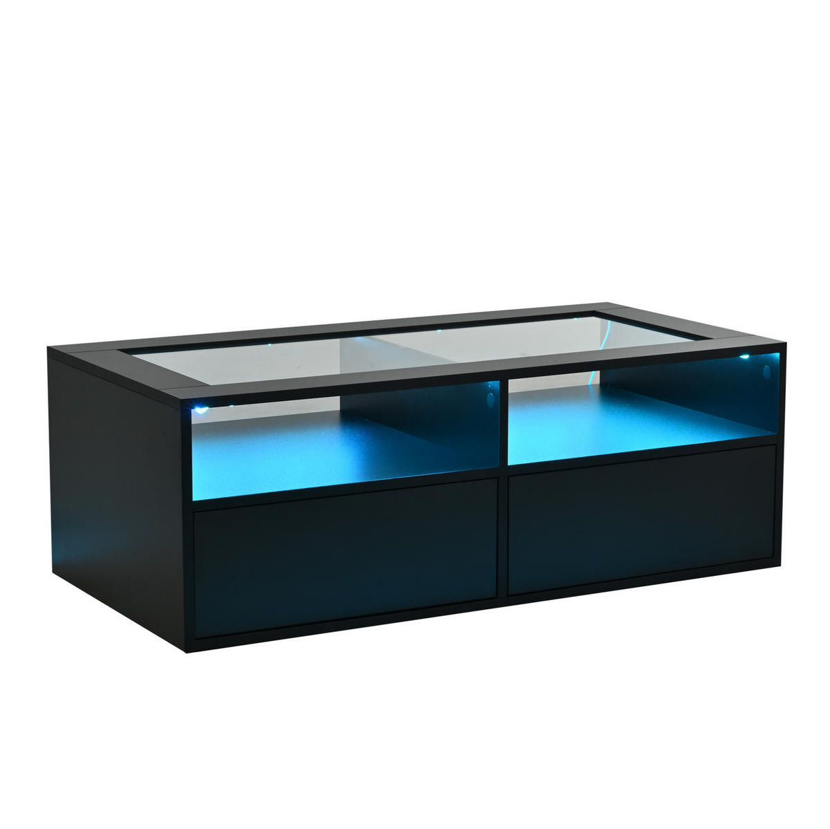 COUCHTISCH 100/50/35 cm mit LED-Beleuchtung, App-Steuerung, USB-Anschluss und 2 Schubladen, Schwarz - Schwarz, Glas (100/50/35cm) - Redom
