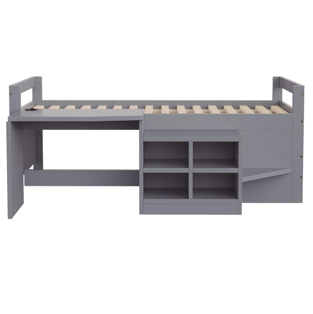 KINDERBETT 90/200 cm mit Schreibtisch, Stauraum und USB-Steckdose, Grau - Grau, Holzwerkstoff (90/200cm) - Redom