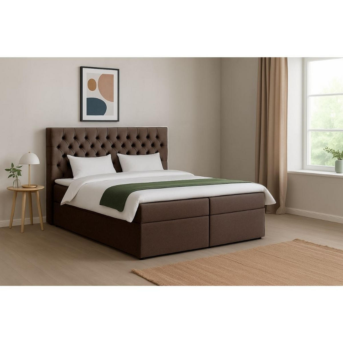 BOXBETT Dora mit Bonnelmatratze und Topper, 160x200, Dunkelbraun - Dunkelbraun, Holzwerkstoff (160/200cm) - AN-Moebel 4u