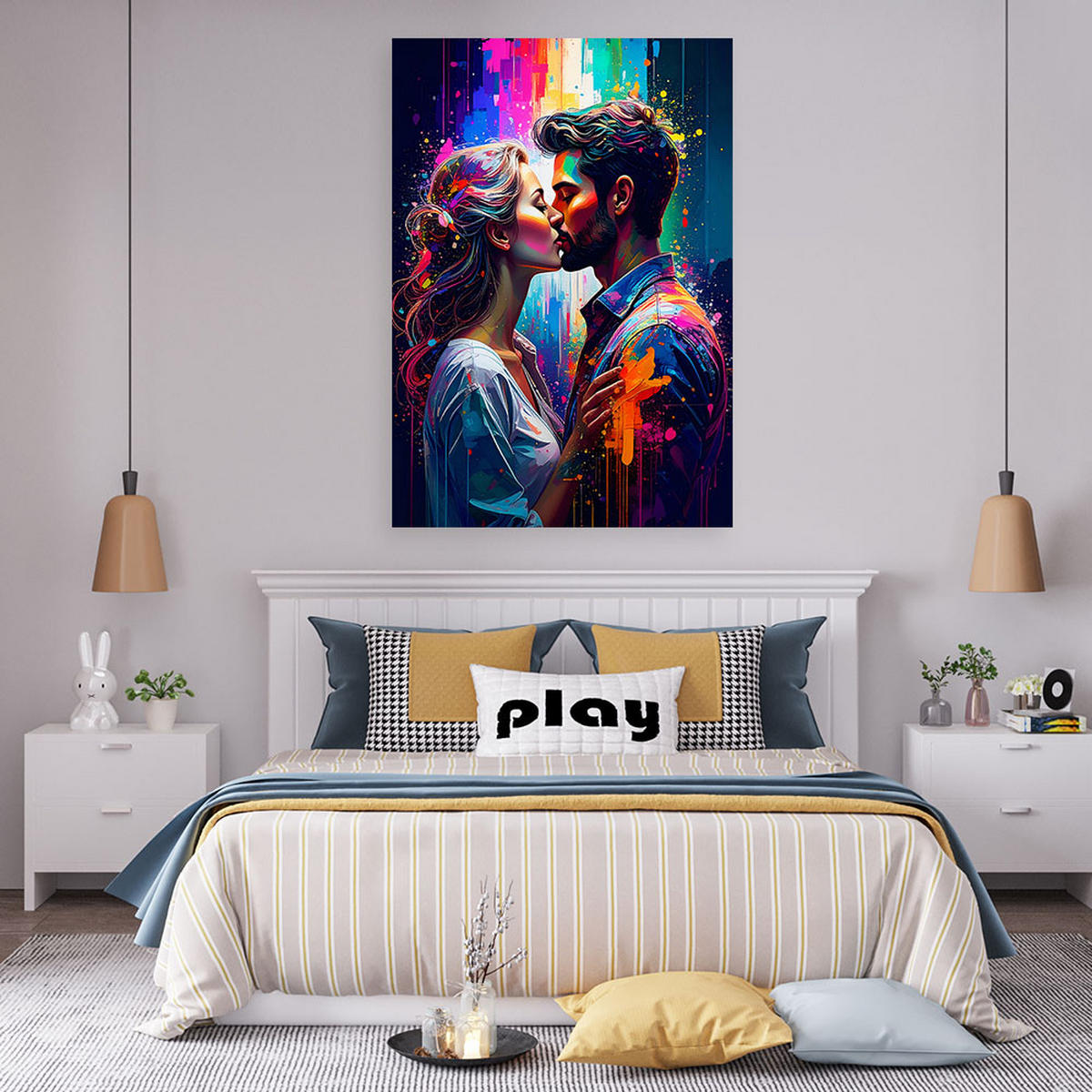 LEINWANDBILD Paar Liebe Kuss 60x90cm - Multicolor, Textil (60/90cm) - Feeby