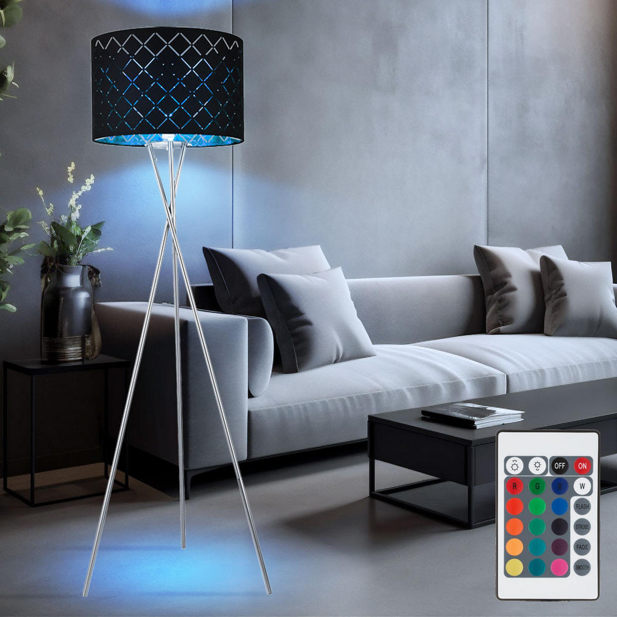 LED STEHLEUCHTE Metall Textil Schwarz Gold - Schwarz, Metall (62/62/158cm) - Globo Lighting