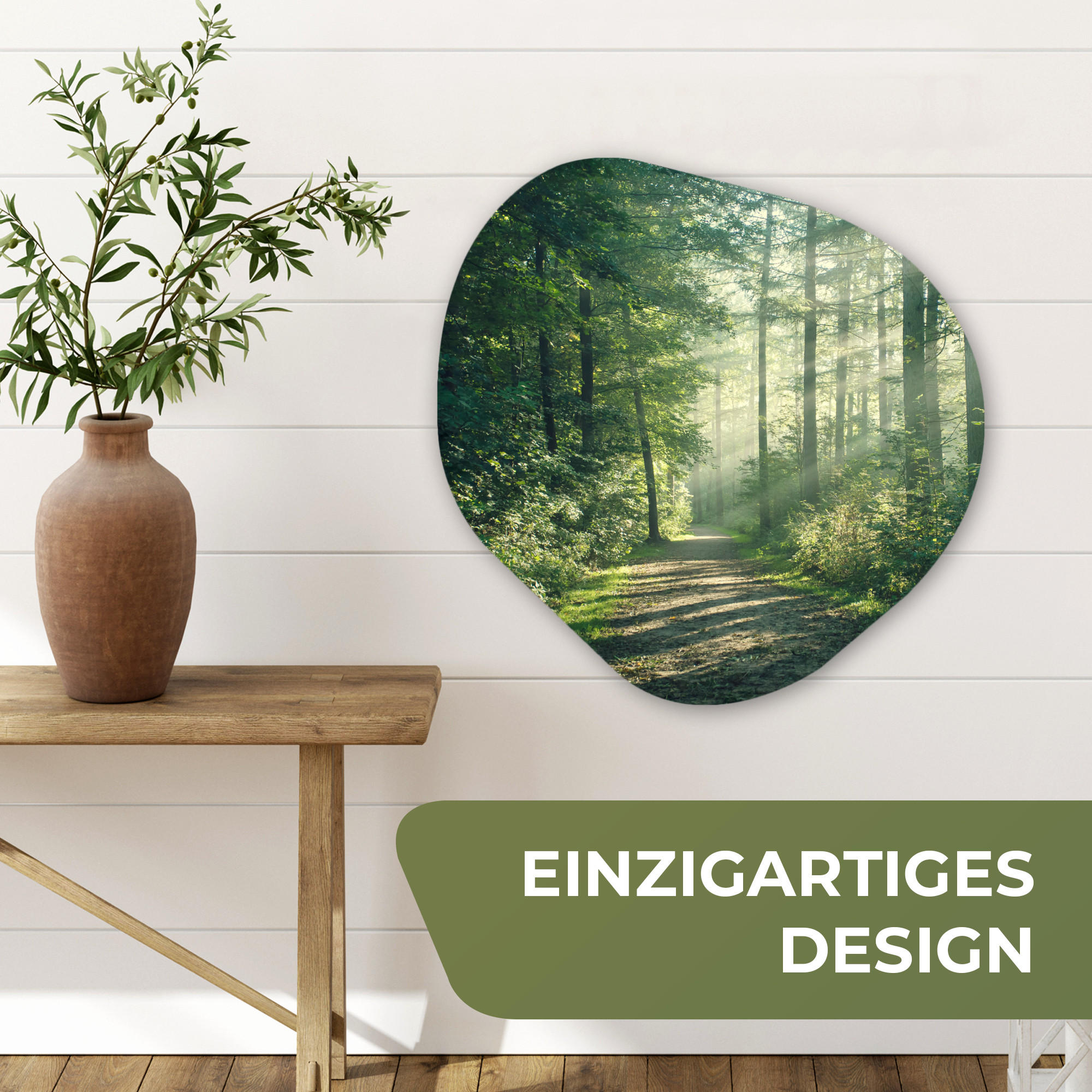 WANDBILD Wald - Weg - Sonne - Bäume - Grün - Natur 60x60 cm - Waldgrün, Kunststoff (60/60cm) - MuchoWow