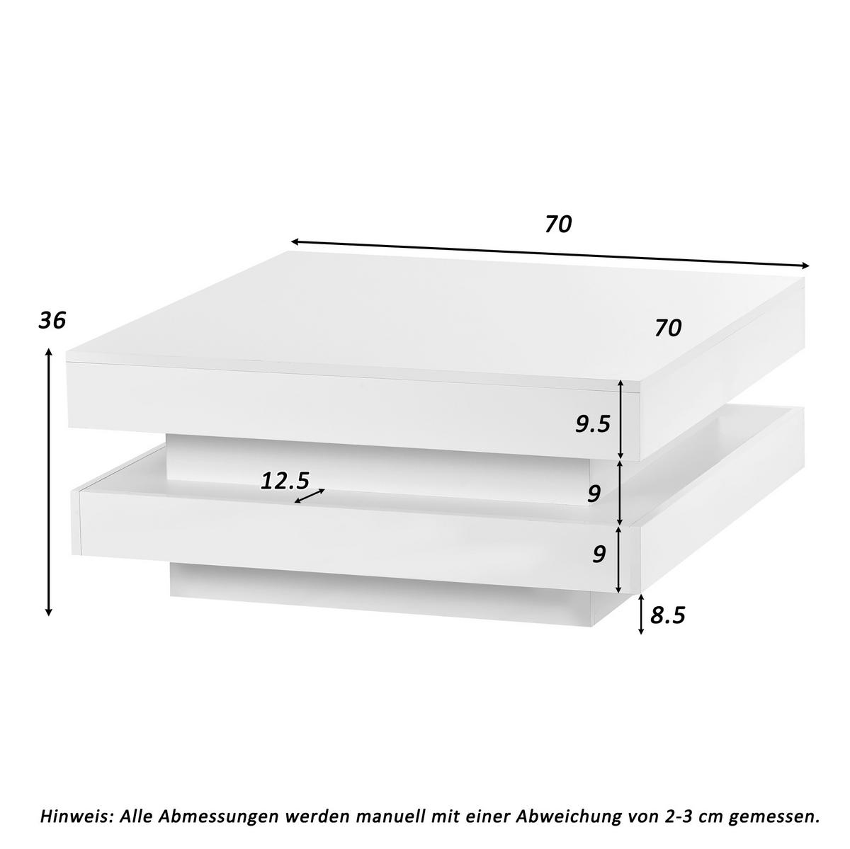 COUCHTISCH 70/70 cm Weiß aus Holzwerkstoff mit LED-Licht und drehbarer Platte - Weiß, Holzwerkstoff (70/70/36cm) - OKMYHOME