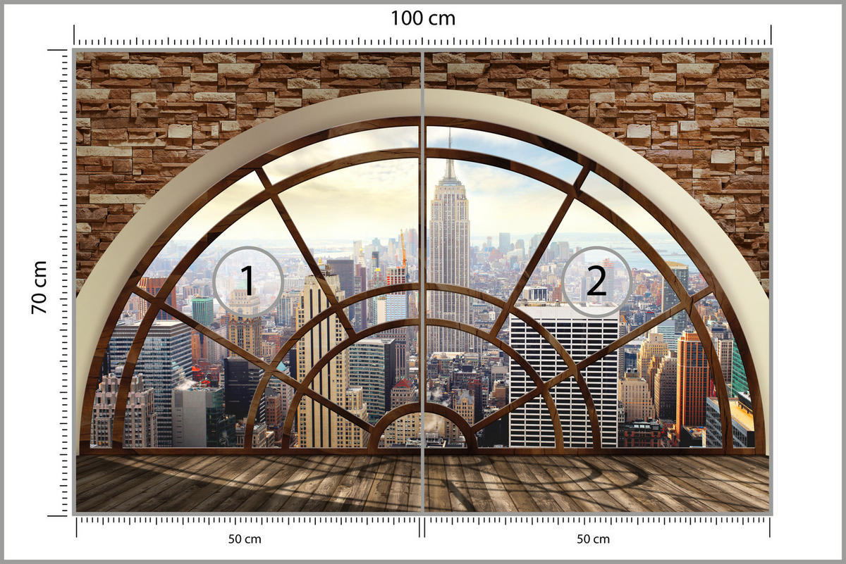 FOTOTAPETE für Wohnzimmer New York Fensterblick Panorama Stadt 100x70 - Beige/Braun, Papier (100/70cm) - Muralo