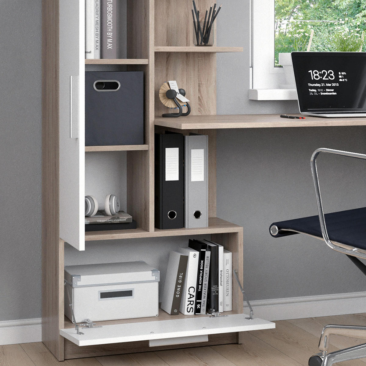 SCHREIBTISCH Tomy Sonoma/Weiß 150 x 59.3 cm - Weiß/Sonoma Eiche, Holzwerkstoff (59.3/150/120.1cm) - Vicco