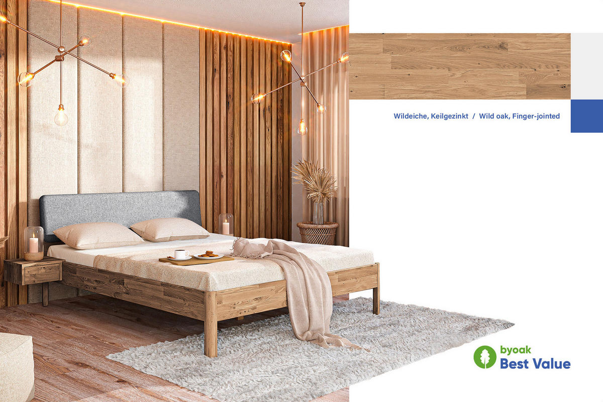 MASSIVHOLZBETT PENNY 180x200 MIT POLSTERKOPFTEIL Wildeiche - Wildeiche, Holz (180/200cm) - byoak