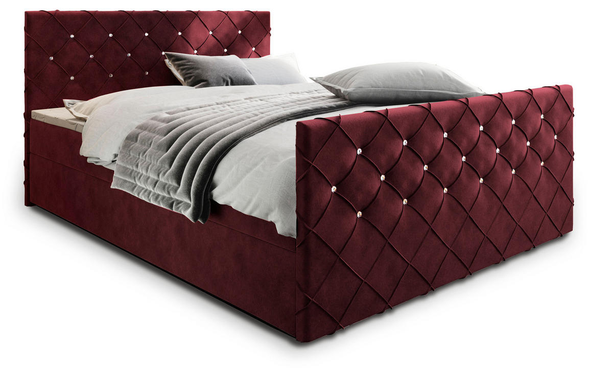 BOXBETT MANDI 140x200 cm mit Matratze und Topper, H2+H3 - Rot - Rot, Holz (140/200cm) - MASSENO