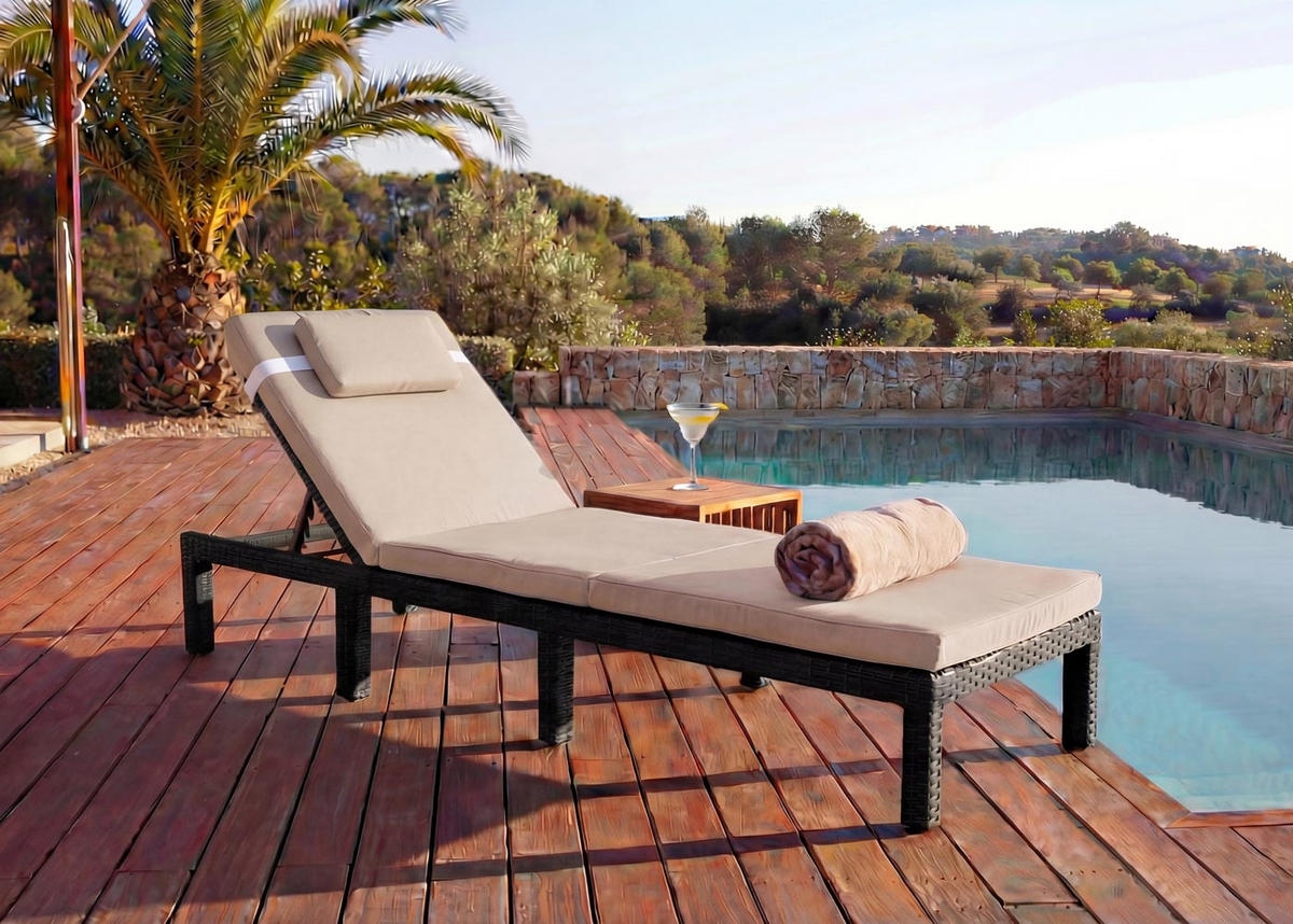 POLY-RATTAN SONNENLIEGE PREMIUM Braun, Cremeweiß - Braun/Weiß, Kunststoff (60/71/198cm) - MCW