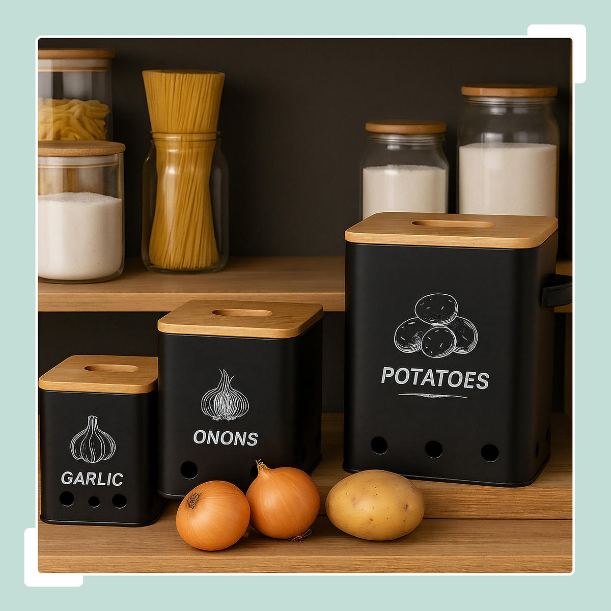 3XKARTOFFEL-AUFBEWAHRUNGSBOX - Schwarz, Holz/Kunststoff - Relaxdays