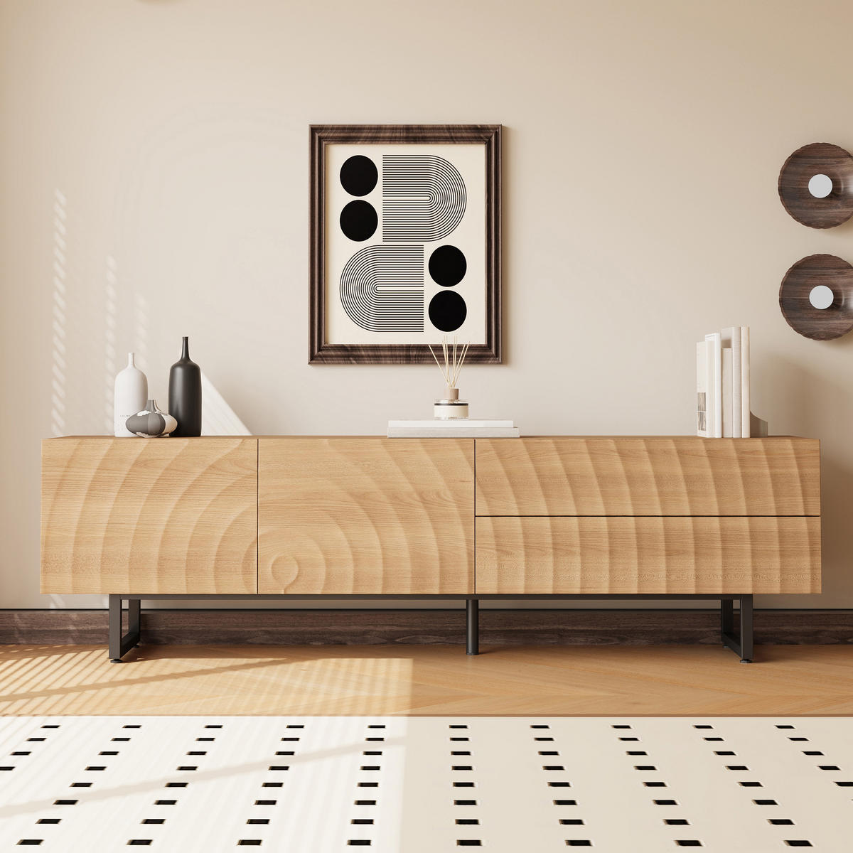 TV-SCHRANK 180x38x51.5 Niedrig 3D-Textur Modernes Design - Naturfarben, Holzwerkstoff (38/51.5/180cm) - FLIEKS
