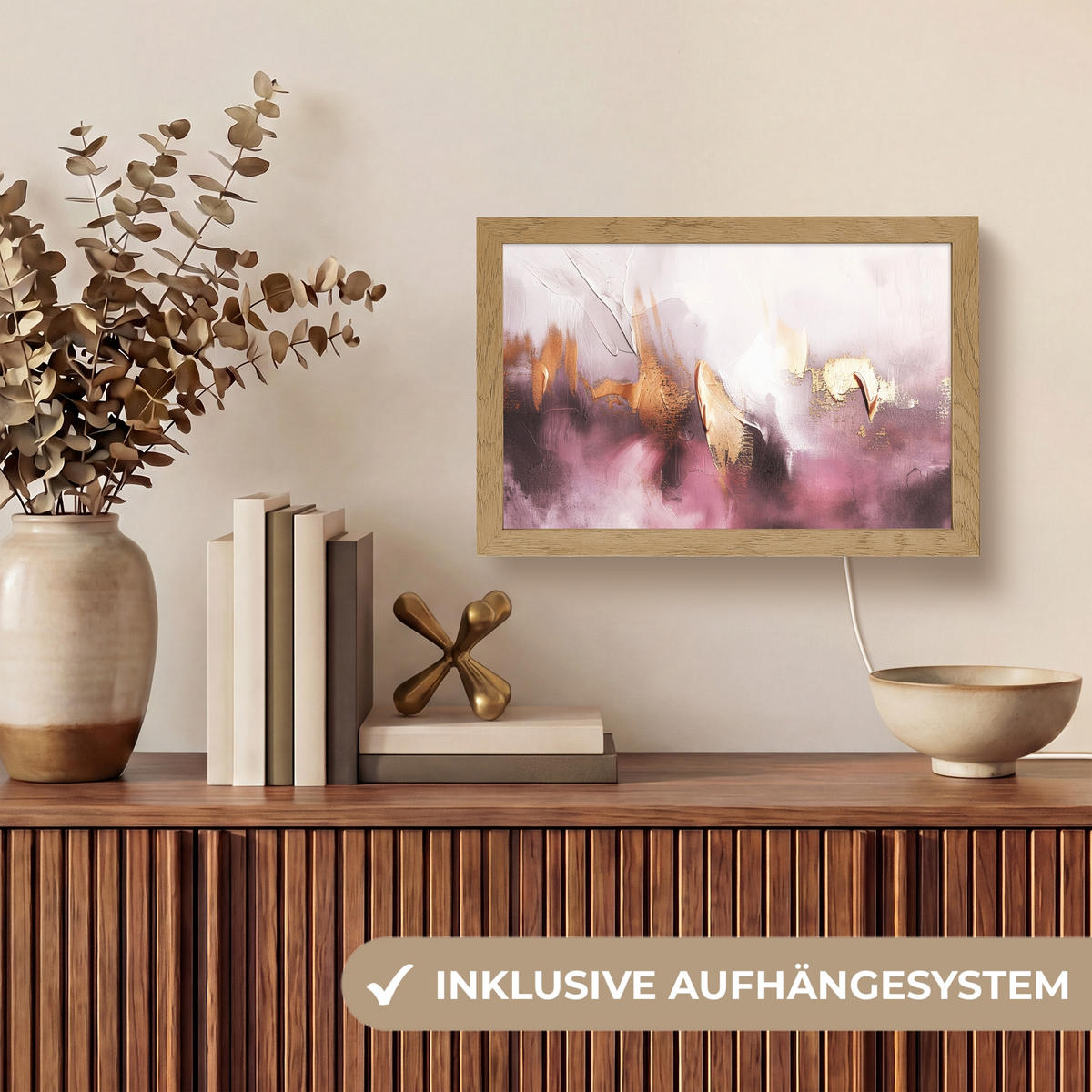 NÁSTĚNNÁ LAMPA Fialová - abstraktní - barva - zlatá 30x20 cm - světle fialová, kompozitní dřevo (30/20/8cm) - OnlyWow