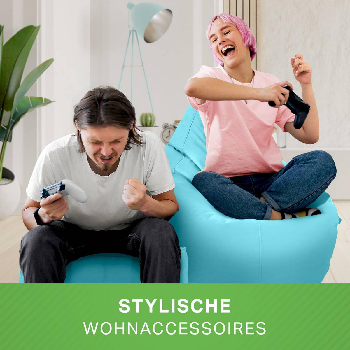 SITZSACK + Hocker "Cozy+Cube" 2er Set - Hellblau, Textil (70/90/80cm) - Green Bean
