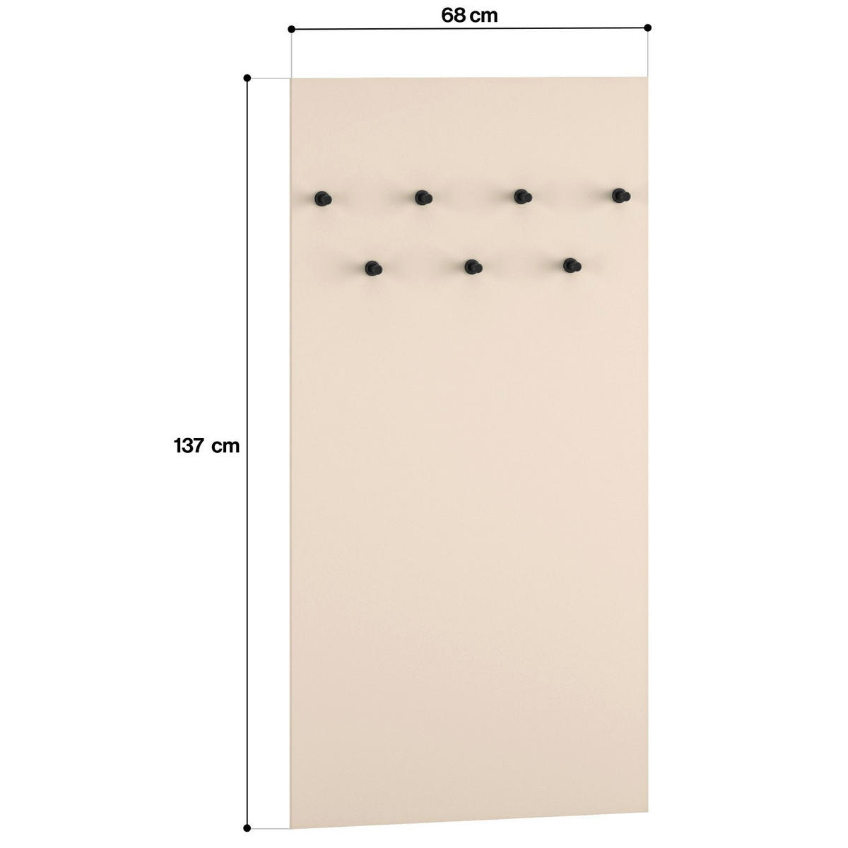 WANDGARDEROBE Caletto Beige mit 6 Haken 68 cm - Beige/Schwarz, Holzwerkstoff (68/137/2cm) - Selsey