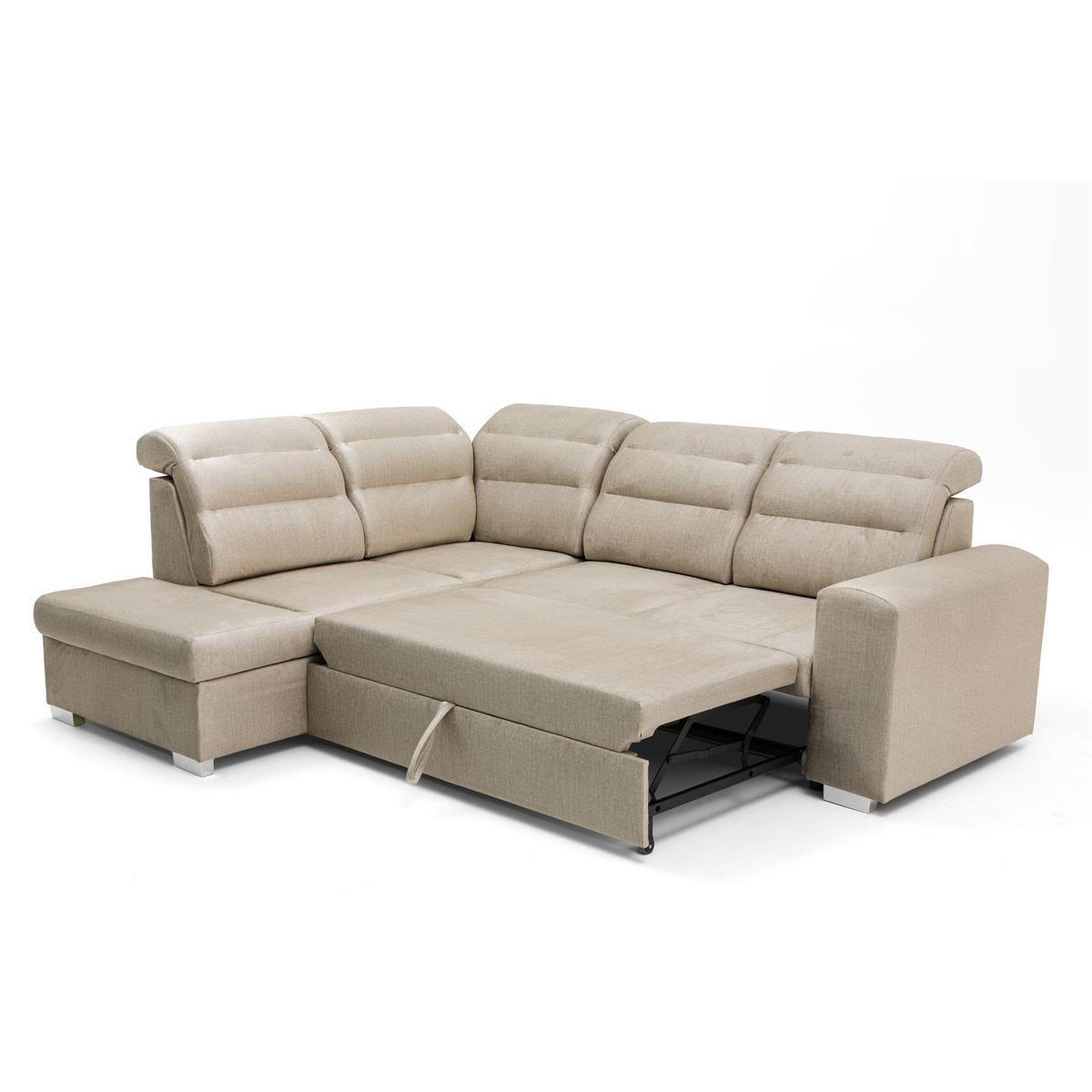 ECKSOFA CLOUD L Links mit Schlaffunktion 120x190 Velours Beige - Chromfarben/Beige, Holz/Kunststoff (202/260cm) - Muffo