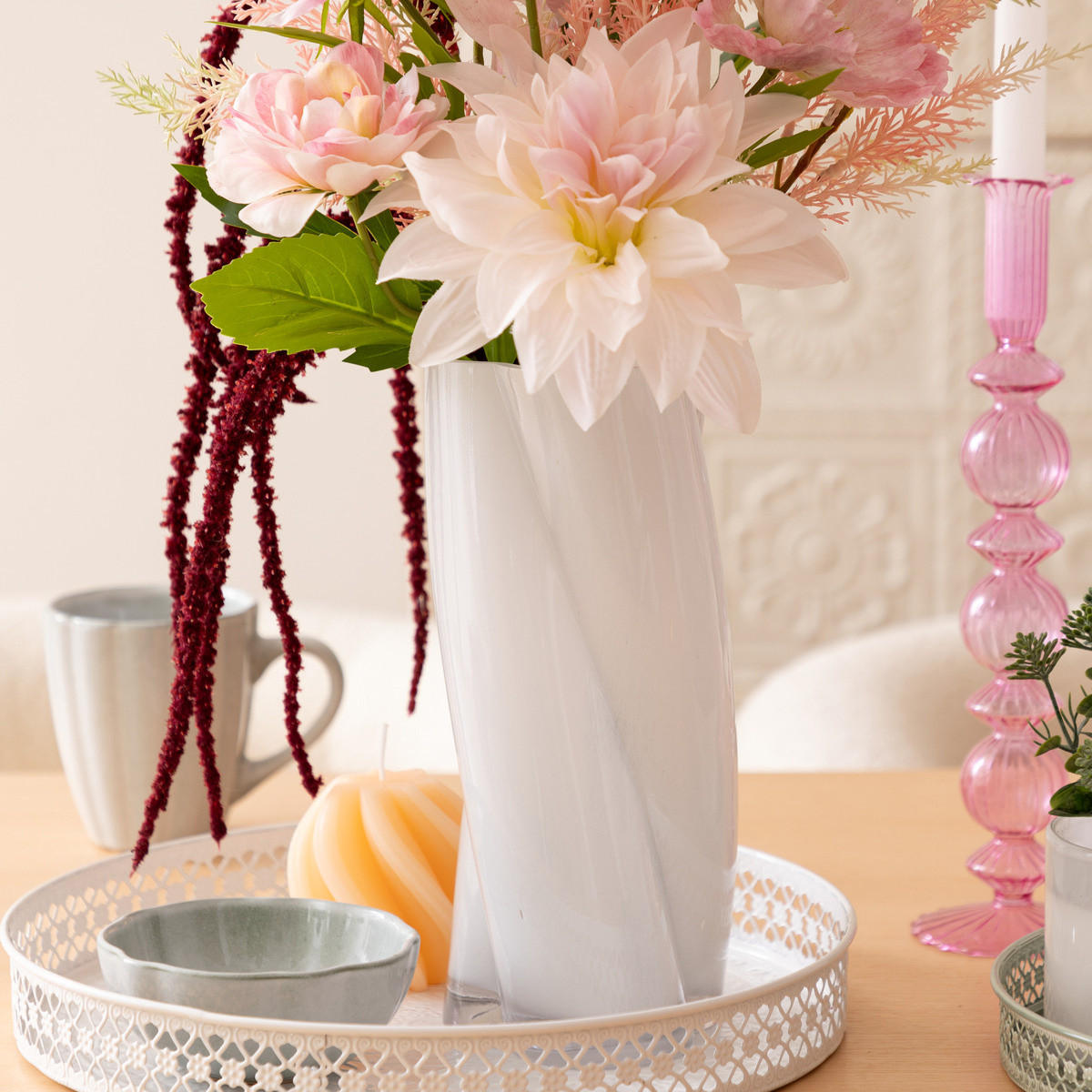 GLASVASE Wild Romance 10,5/10,5/25,5 cm - Weiß, Glas (10.5/25.5cm) - Atmosphera Createur d´interieur