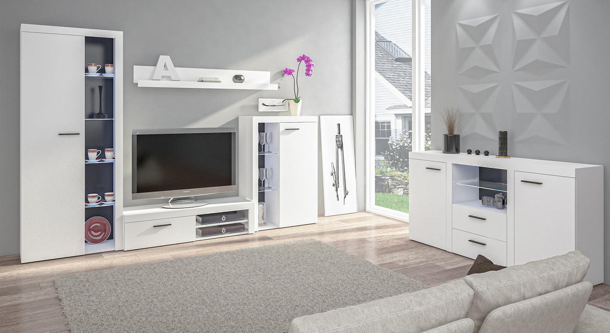 WOHNWAND Spacoro Weiß 270/190/41 cm Wohnwand Modern ohne LED - Weiß, Holzwerkstoff/Kunststoff (270/190/41cm) - AX Living