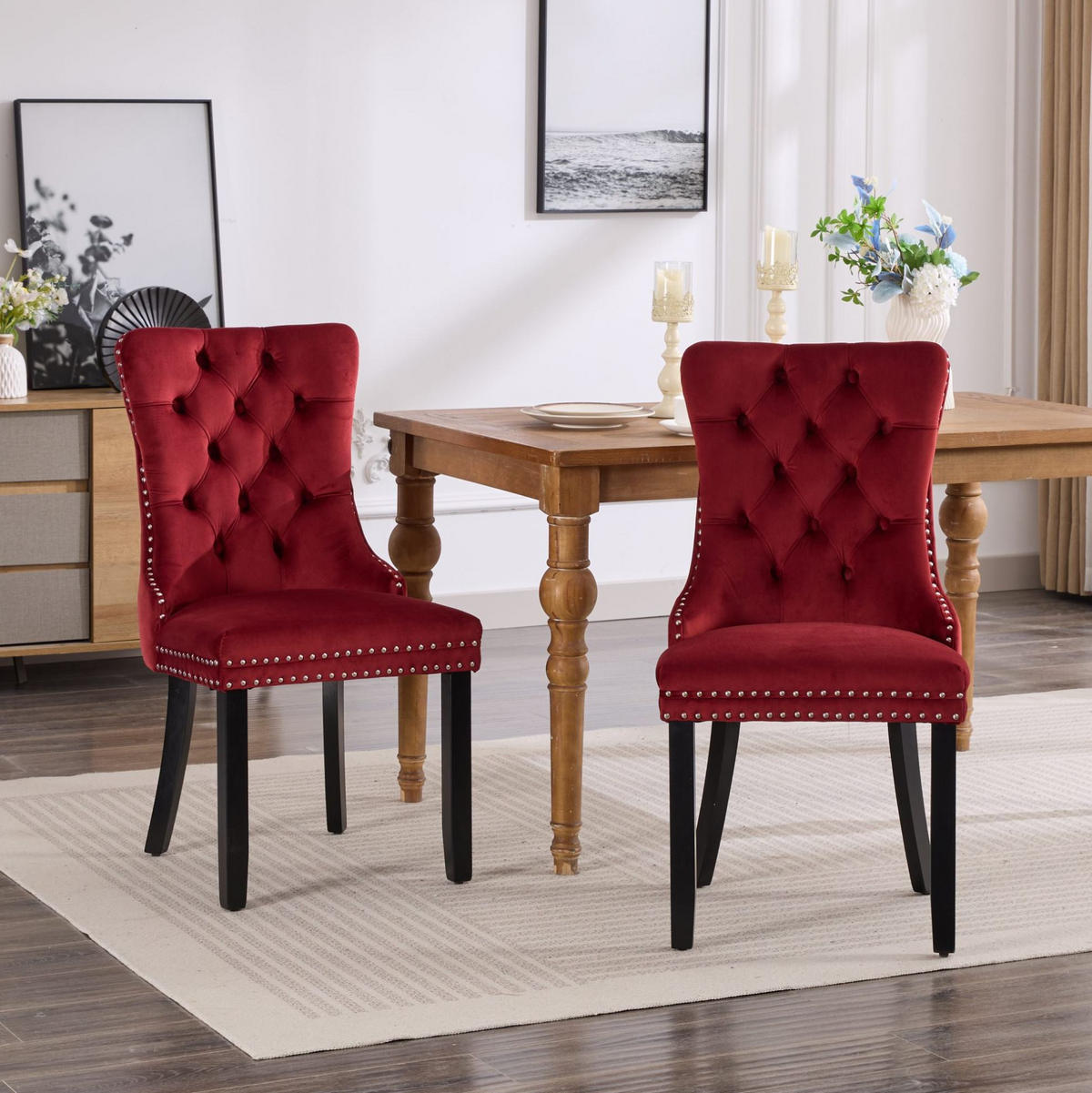 ESSZIMMERSTUHL mit hoher Rückenlehne 2er-Set Samt Wine Red - Rot, Metall (50/95/65cm) - Meubliv