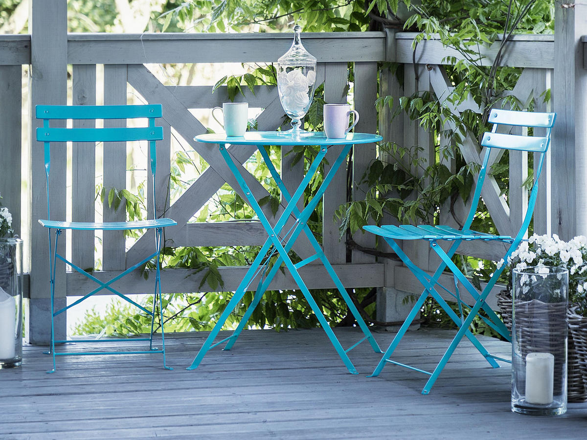 BALKONSET 2-Sitzer blau zusammenklappbar Fiori - Blau, Metall - Beliani