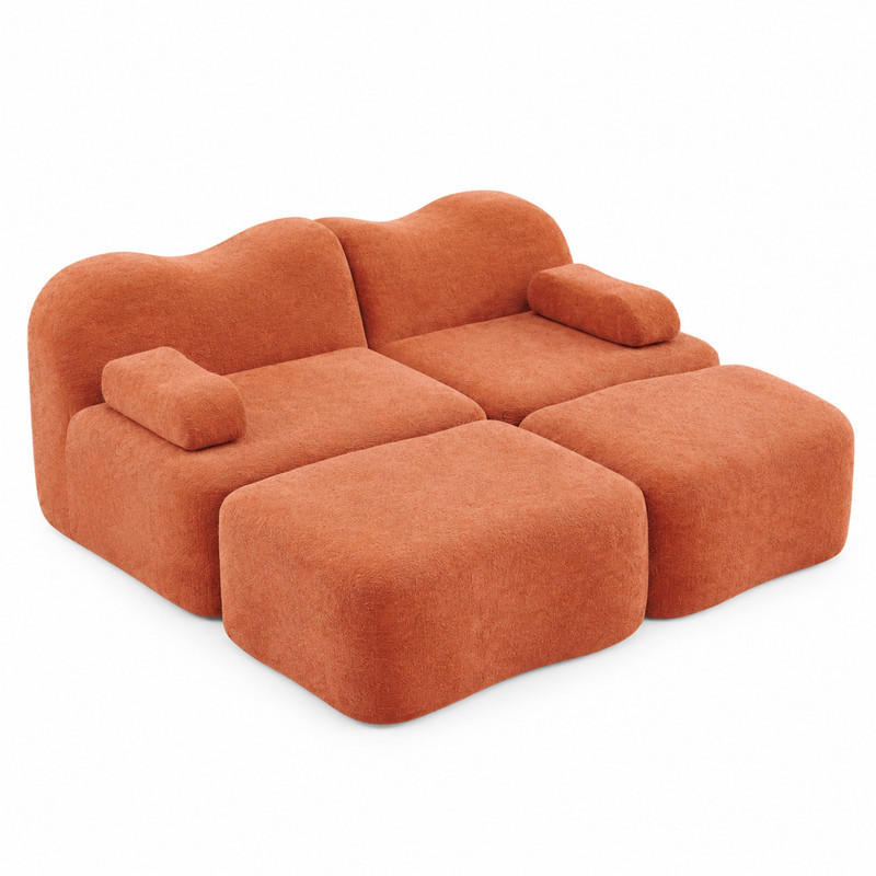 SOFA modular mit Hocker Samt Orange 2-teilig - Orange, Holzwerkstoff (167/70/192cm) - Meubliv
