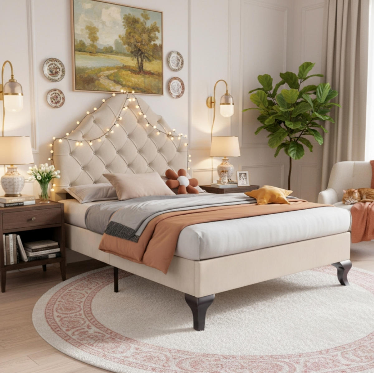 POLSTERBETT 90/200 cm Beige aus Samt mit höhenverstellbarem Kopfteil - Beige, Textil (90/200cm) - OKMYHOME