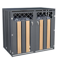 MÜLLTONNENBOX aus Stahl in Grau Holzoptik mit Klappdeckel 132x80x118,5 cm - Grau, Metall (132/118.5/80cm) - Modfu
