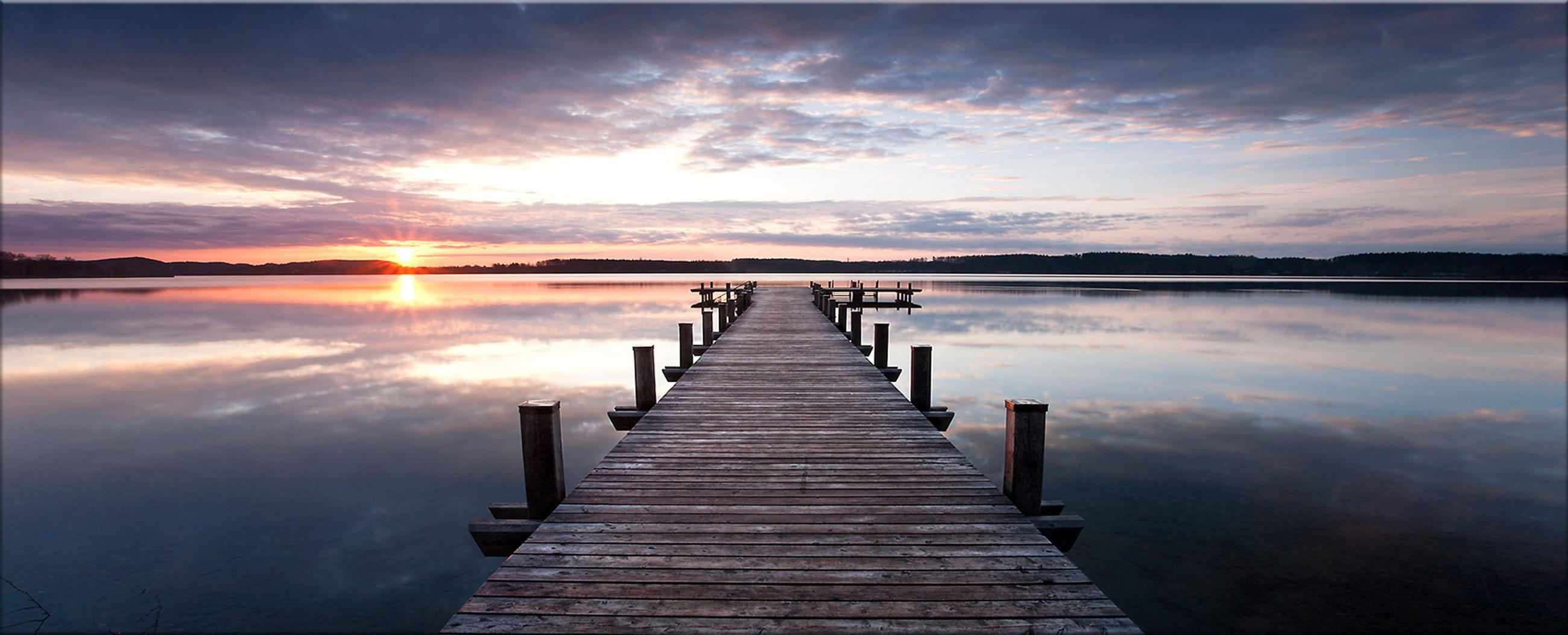 GLASBILD 125x50 cm Steg Sonnenuntergang - Gelb, Glas (125/50cm) - artissimo