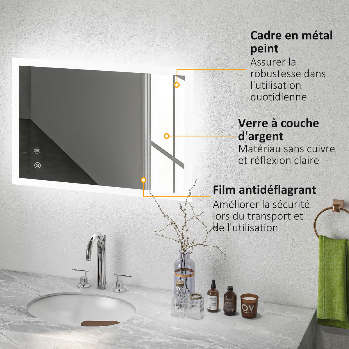 WANDSPIEGEL Silberfarben 70/50/3 cm LED - Transparent, Glas (70/3/50cm) - PANGIVO