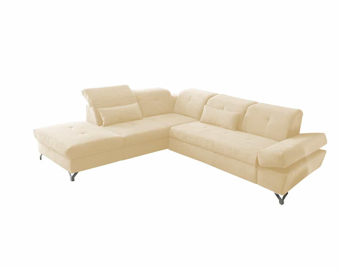 ECKSOFA mit Schlaffunktion und verstellbaren Kopflehnen - Chromfarben/Beige, Textil/Metall (275/245cm) - ed exciting design