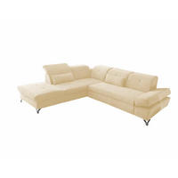 ECKSOFA mit Schlaffunktion und verstellbaren Kopflehnen - Chromfarben/Beige, Textil/Metall (275/245cm) - ed exciting design