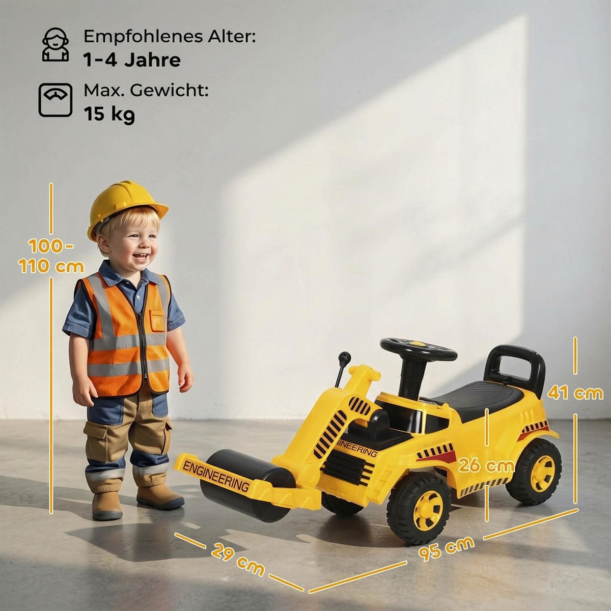 KINDER-SITZBAGGER Kunststoff Gelb - Gelb, Kunststoff (95/29/41cm) - AIYAPLAY