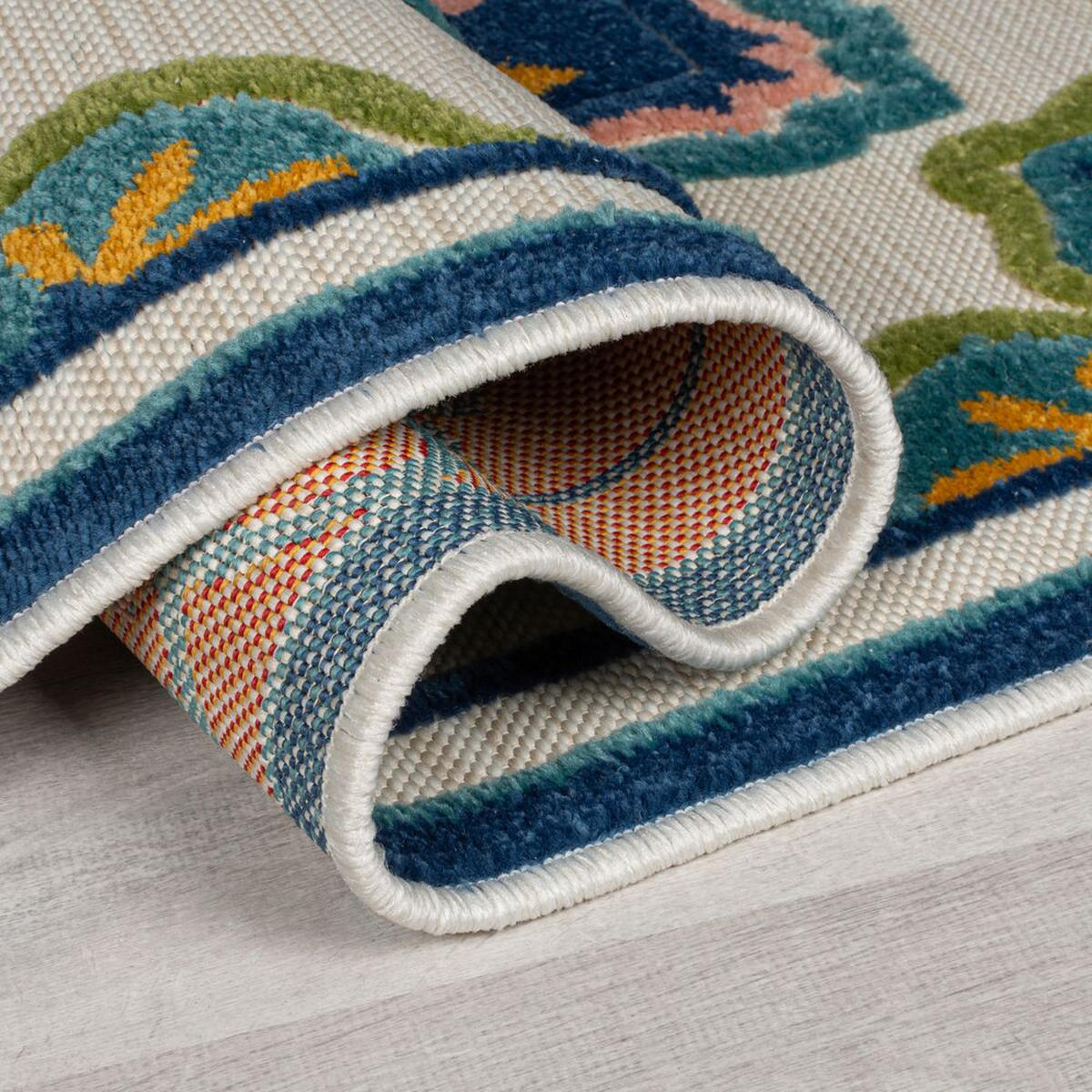 OUTDOOR-TEPPICH Floral-Design, superweich, blau MARDEN, Blau 80x230 cm - Blau, Textil (80/230cm) - KADIMA DESIGN