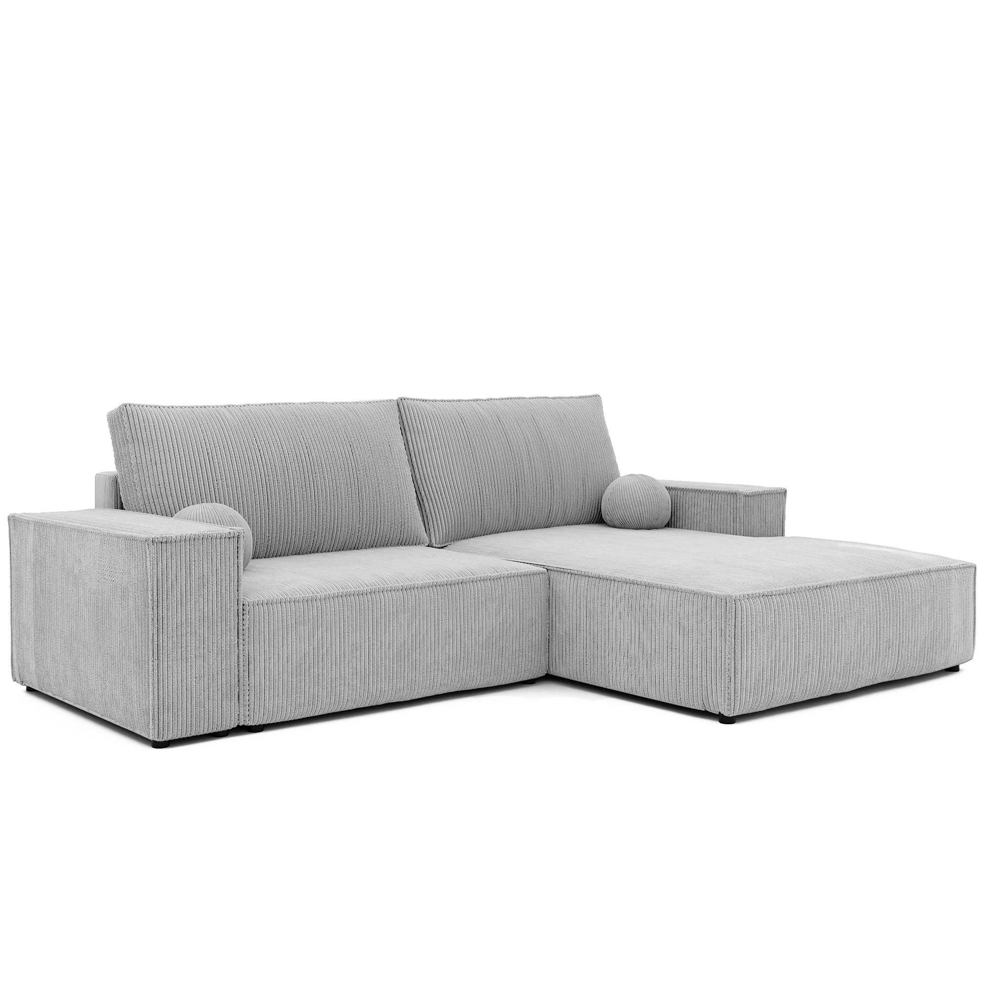 ECKSOFA HUGO Rechts, mit Schlaffunktion und Bettkasten, Hellgrau - Hellgrau, Textil (255/148cm) - Idohome