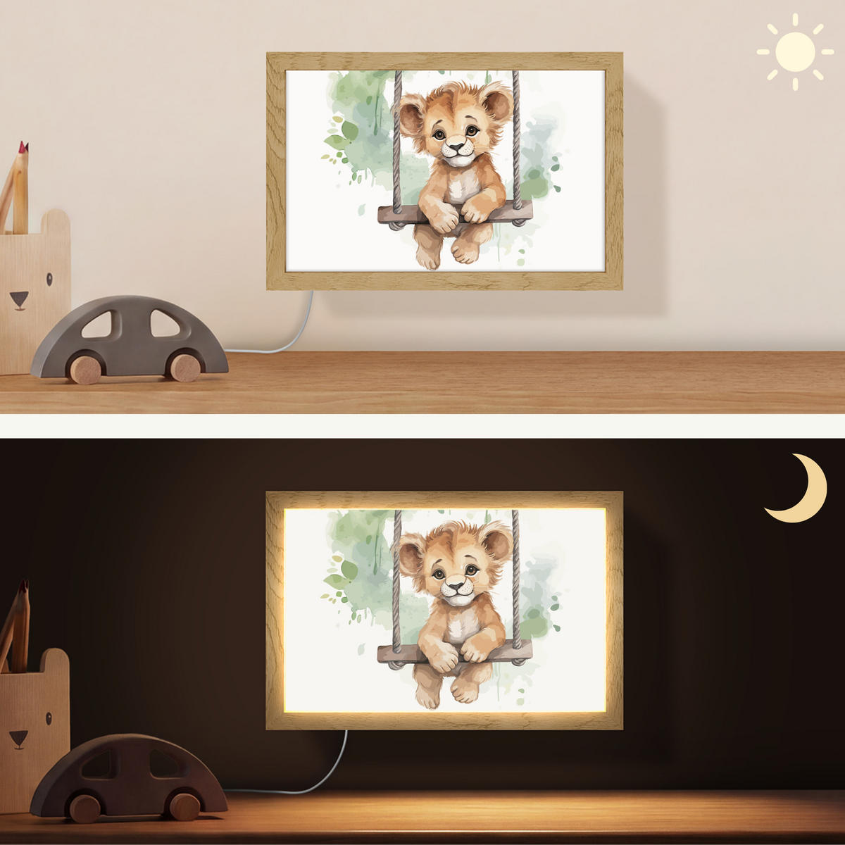 WANDLEUCHTE Löwe - Tier - Kinder - Dschungel 30x20 cm - Weiß, Holzwerkstoff (30/20/8cm) - OnlyWow