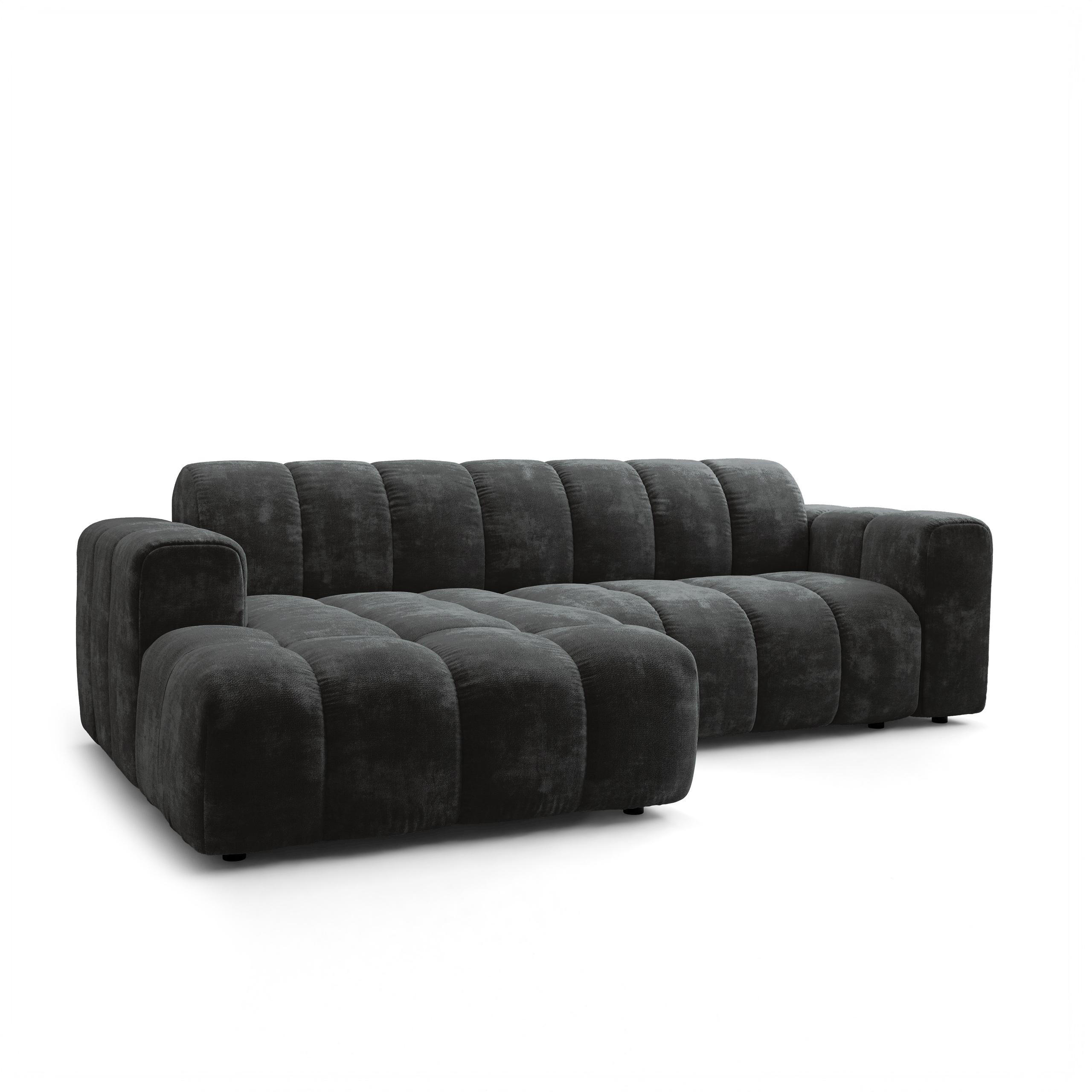 ECKSOFA TISI Schwarz Chenille - Schwarz, Holz (274/165cm) - MASSENO
