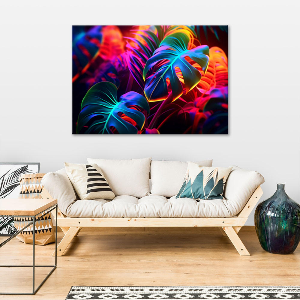 WANDBILD monstera blätter in neonfarben - Multicolor, Textil (60/40cm) - Feeby